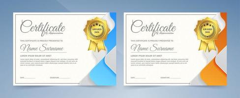 Certificates in blue and orange colors vector