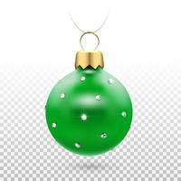 Shiny green Christmas ball ornament with diamonds vector