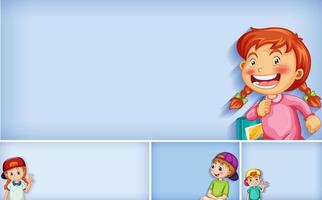 Set of different kid characters on blue background vector