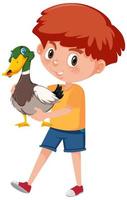 Boy holding cute animal cartoon character vector