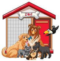 Dog cage with animal group cartoon isolated