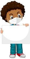 Young boy cartoon character holding blank banner vector