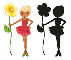 Set of fairy characters and its silhouette vector