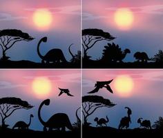 Set of dinosaur in nature background vector