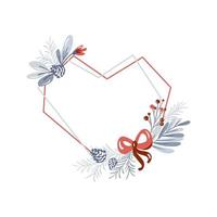 Geometric heart frame with Christmas greenery vector