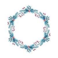 Christmas wreath with berries, holly and branches vector