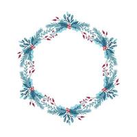 Christmas wreath with berries, holly and branches vector