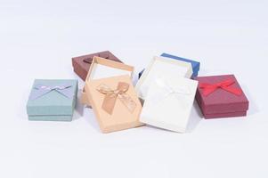 Gift boxes on white background photo