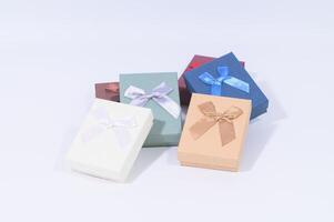 Gift boxes on white background photo