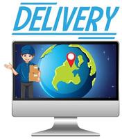 Computer with Earth, delivery man and text vector