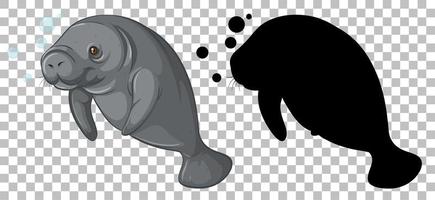 Manatee with its silhouette vector