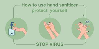 Step by step how to use hand sanitizer infographic vector