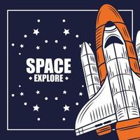 Explore space retro composition with spacecraft vector