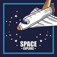 Explore space retro composition with spacecraft vector