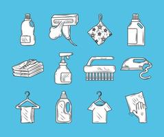 Laundry elements and clothes icon set vector