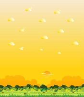 Vertical scene with forest view and yellow sunset vector