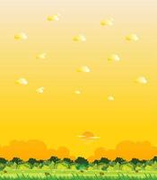 Vertical scene with forest view and yellow sunset vector