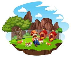 Farmer with cute dogs vector