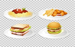 Set of food on plates vector