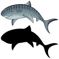 personajes de tiburones y su silueta vector