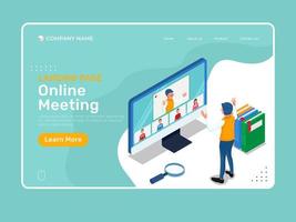 Online meeting template with isometric characters vector