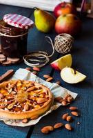 tart with pear jam, apples and caramel