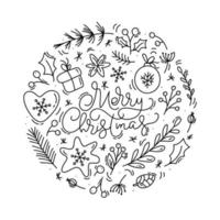 Merry Christmas calligraphic lettering with winter elements vector