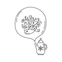 Monoline talking winter teapot character and bubble vector