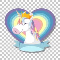 cabeza de unicornio con melena arcoiris en corazón arcoiris vector