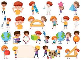 Set of children with education objects vector