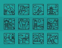 Square landscape outline icon collection vector