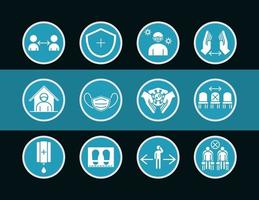 Coronavirus prevention pictogram icon set vector