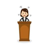 Businesswoman Character Speaking On The Podium vector