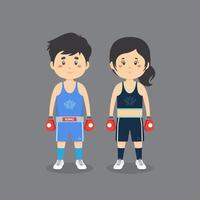 pareja de personajes con traje de boxeo vector