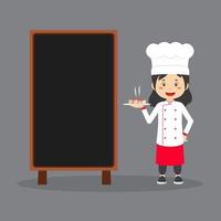 Chef Bringing Food Next to Blank Board vector