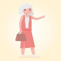 People traveling, old woman tourist with handbag vector