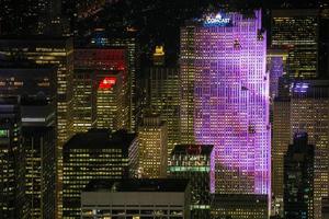 New York City, 2020 - High-rise building in purple light photo