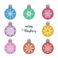 Set of various Christmas baubles with snowflake pattern vector