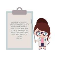 Female doctor pointing to clipboard with custom text vector