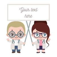 Male and female doctor holding sign vector