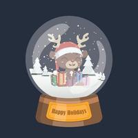 Christmas snowglobe with cute reindeer and presents vector