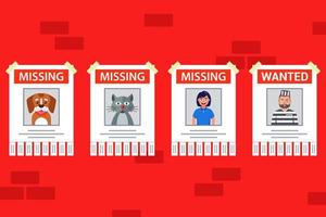 Set of posters for finding people and animals vector
