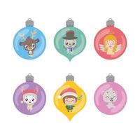 Collection of various baubles with Christmas characters vector