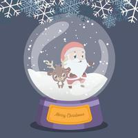 Christmas snowglobe with cute reindeer and Santa inside vector