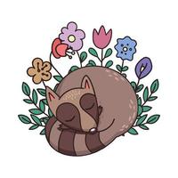 Sleeping raccoon pencil style drawing vector