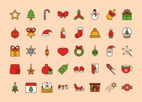 Christmas line and fill icon set vector