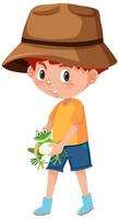 Boy holding cute animal cartoon character vector