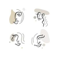 Continuous line abstract drawing of set faces vector