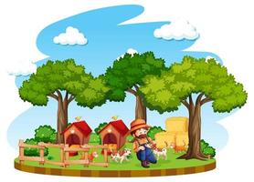 Farmer with dogs and doghouses vector