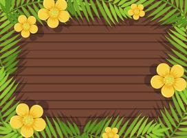 Top view of blank wooden table with leaves vector